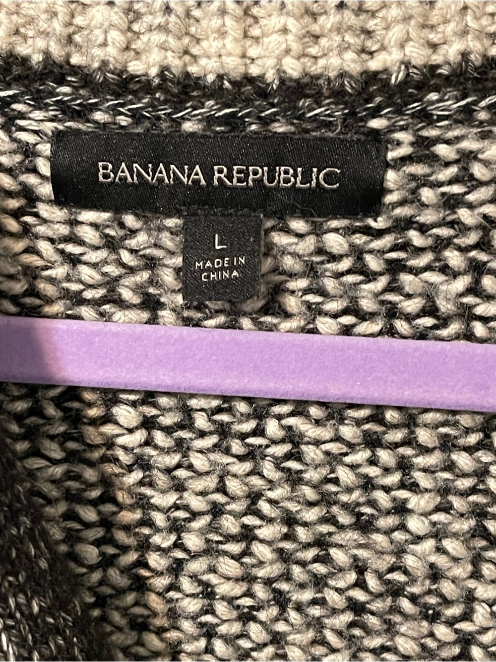 Banana Republic Gray Fair Isle Cardigan Chunky Knit Shawl Collar Pockets Large - Picture 4 of 6